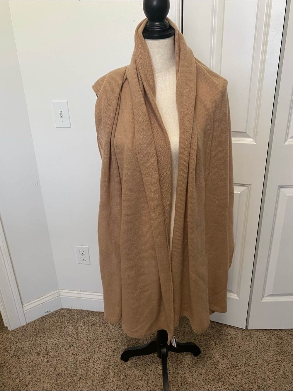 Nordstrom Cashmere Open-Front Camel Sweater/Scarf/Wrap